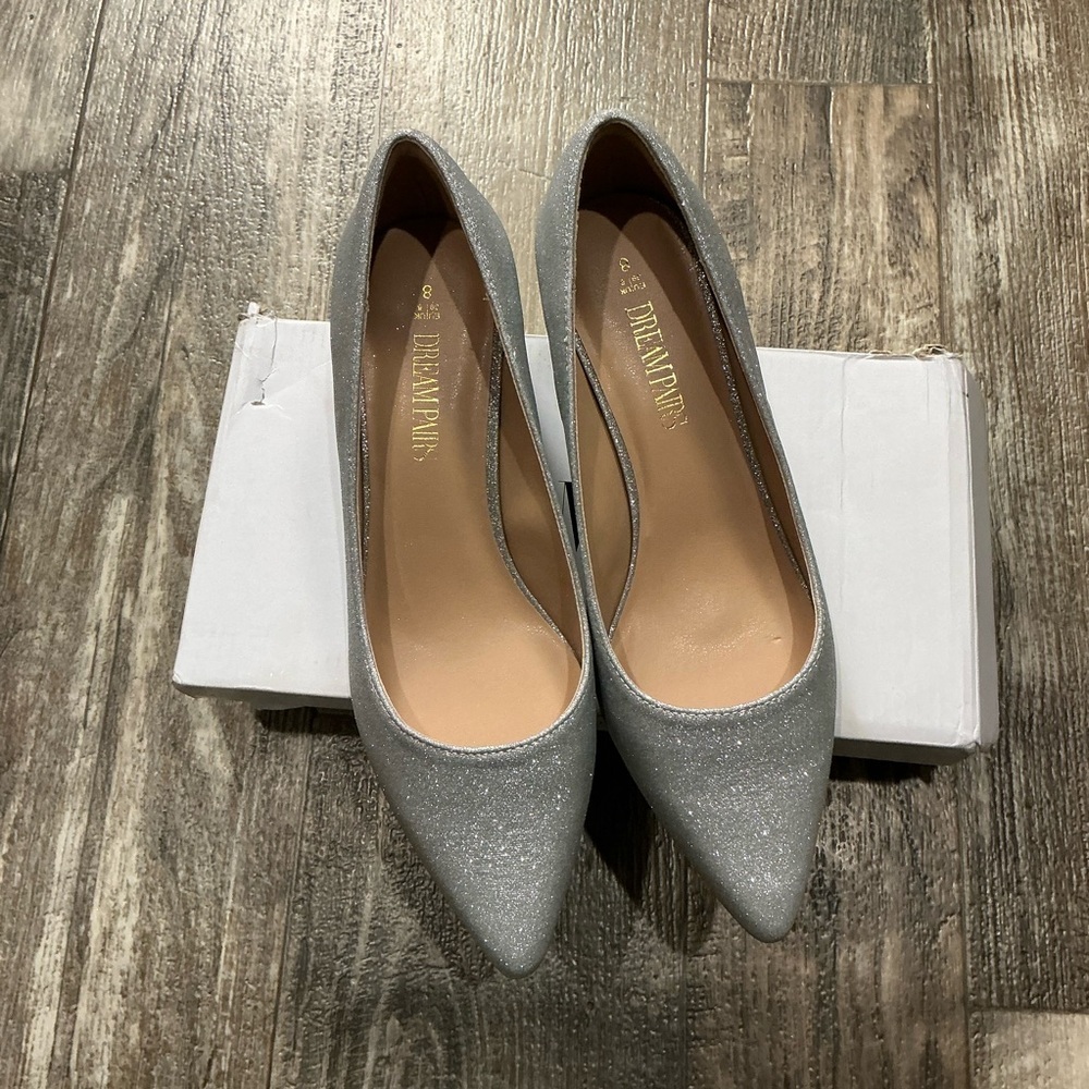 Dream Pairs Glittery Silver Block Heels Size 8 - Picture 8 of 16